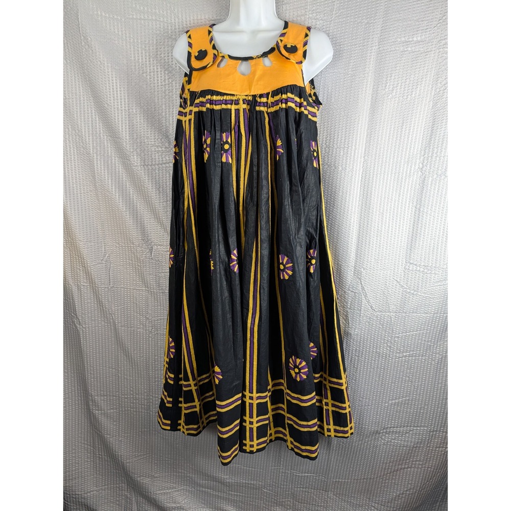 Hitblock Java Print African Wax Cotton Maxi Dress Black Gold Purple S/M